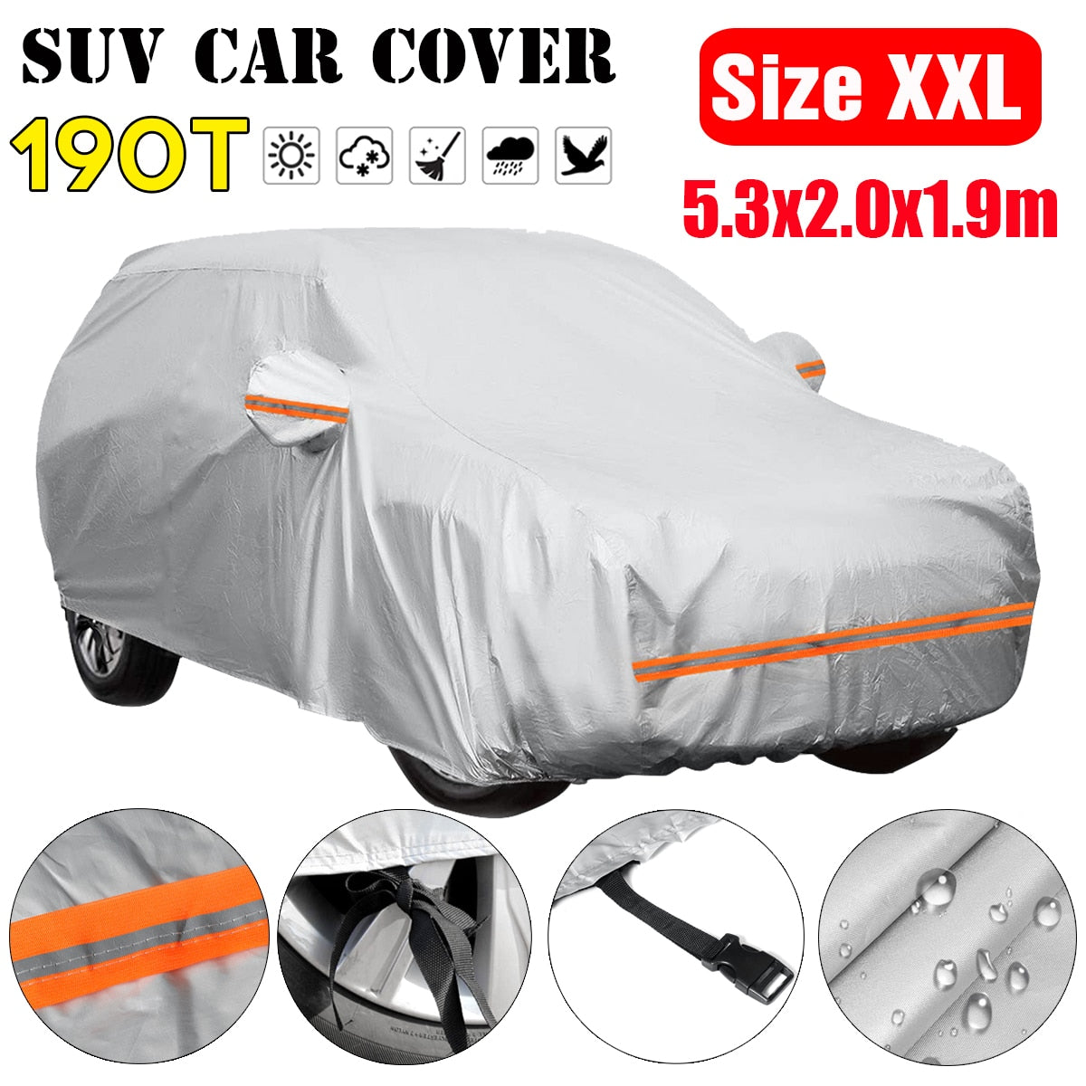 Universal SUV Full Car Covers Indoor Outdoor Windproof Anti Dust Sun Rain Snow Protection UV Car Silver Case Cover M/L/XL/XXL