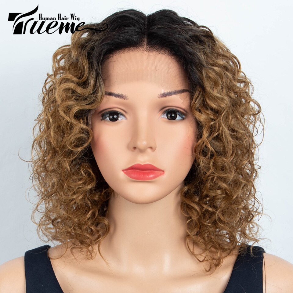 Trueme Curly Lace Front Human Hair Wigs Short Bob Brown Lace Front Wig For Women Colored Brazilian Water Wave Lace Human Wig