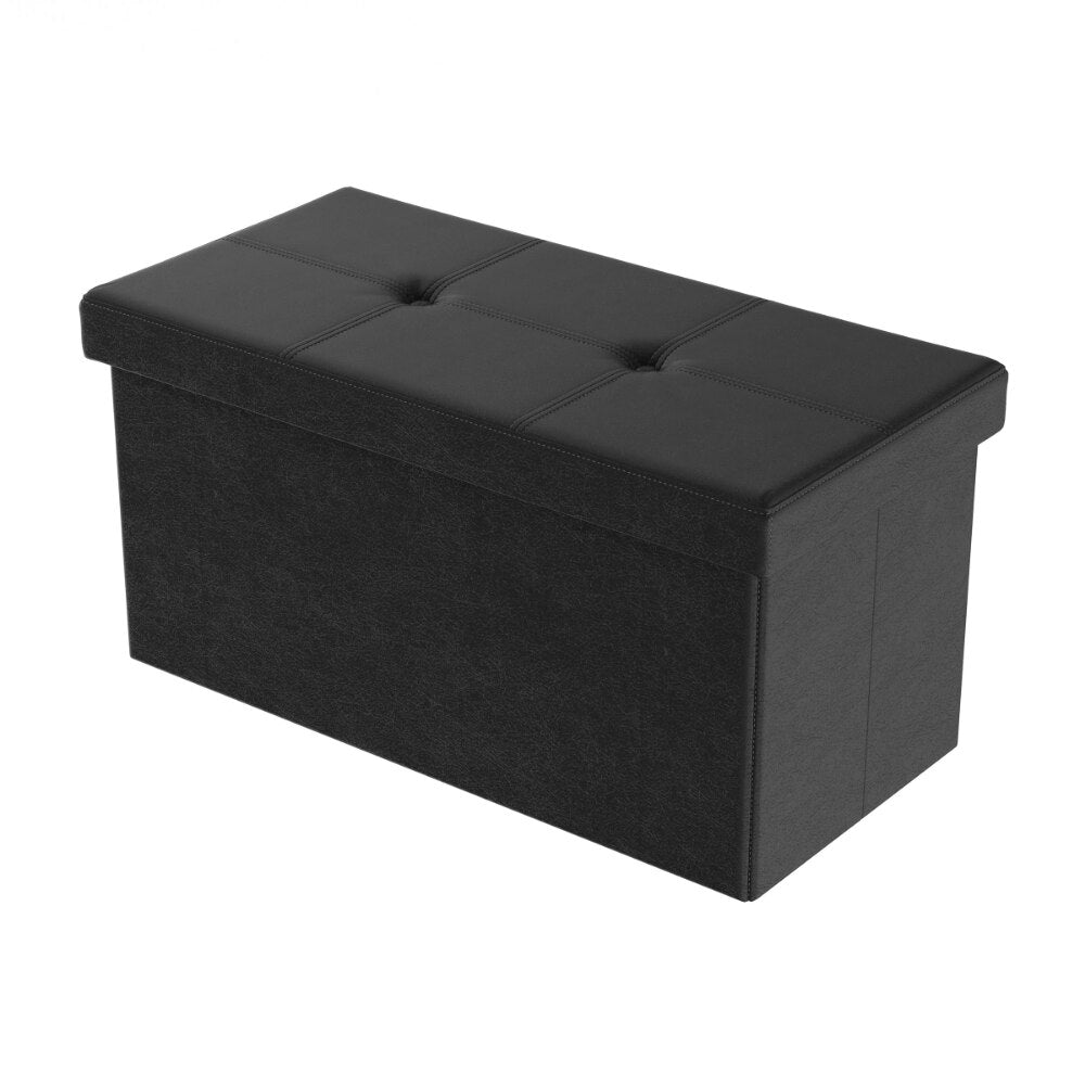 Foldable Storage Bench Ottoman ? Tufted Faux Leather Organizer By Lavish Home (Black)