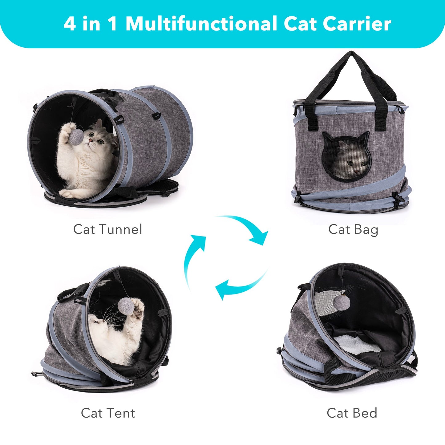 MEWOOFUN 3 In 1 Portable Pet Travel Bag Oxford Cloth With Bell Ball Foldable Easy To Take Cat Dog House for Outing US Stock