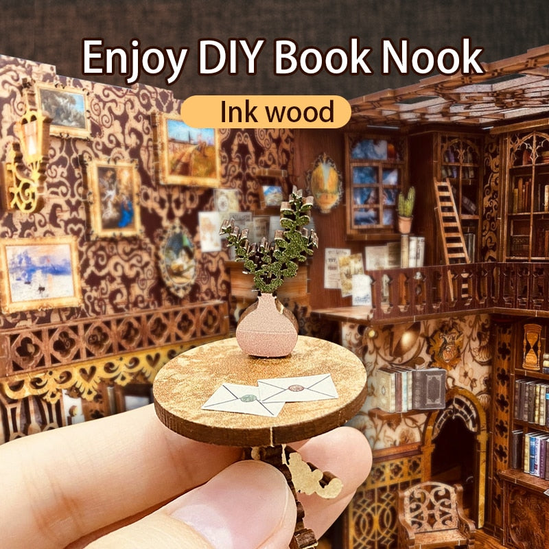 CUTEBEE Book Nook DIY Gifts Toy Miniature House Dollhouse Booknook Touch Light Model Building for Decoration Eternal Bookstore