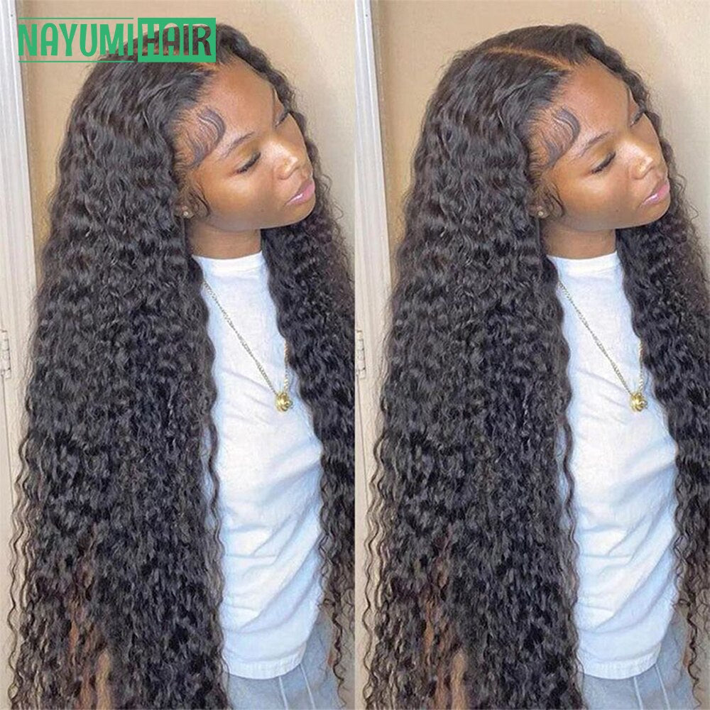 Deep Curly Ear to Ear Lace Front Human Hair Wigs Preplucked Transparent lace Frontal Wig Brazilian Remy 5x5 Lace Closure Wig