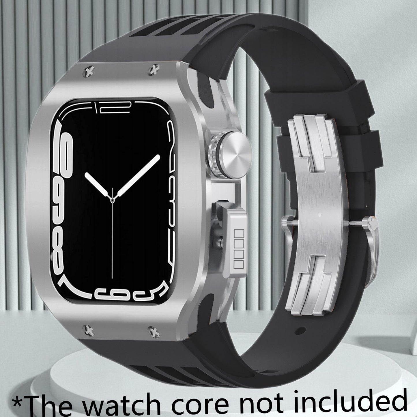 Luxury Titanium Modification Kit For Apple Watch 8 7 45mm Metal Bezel Case For iWatch Series 8 7 6 SE 5 44mm Rubber Strap Band