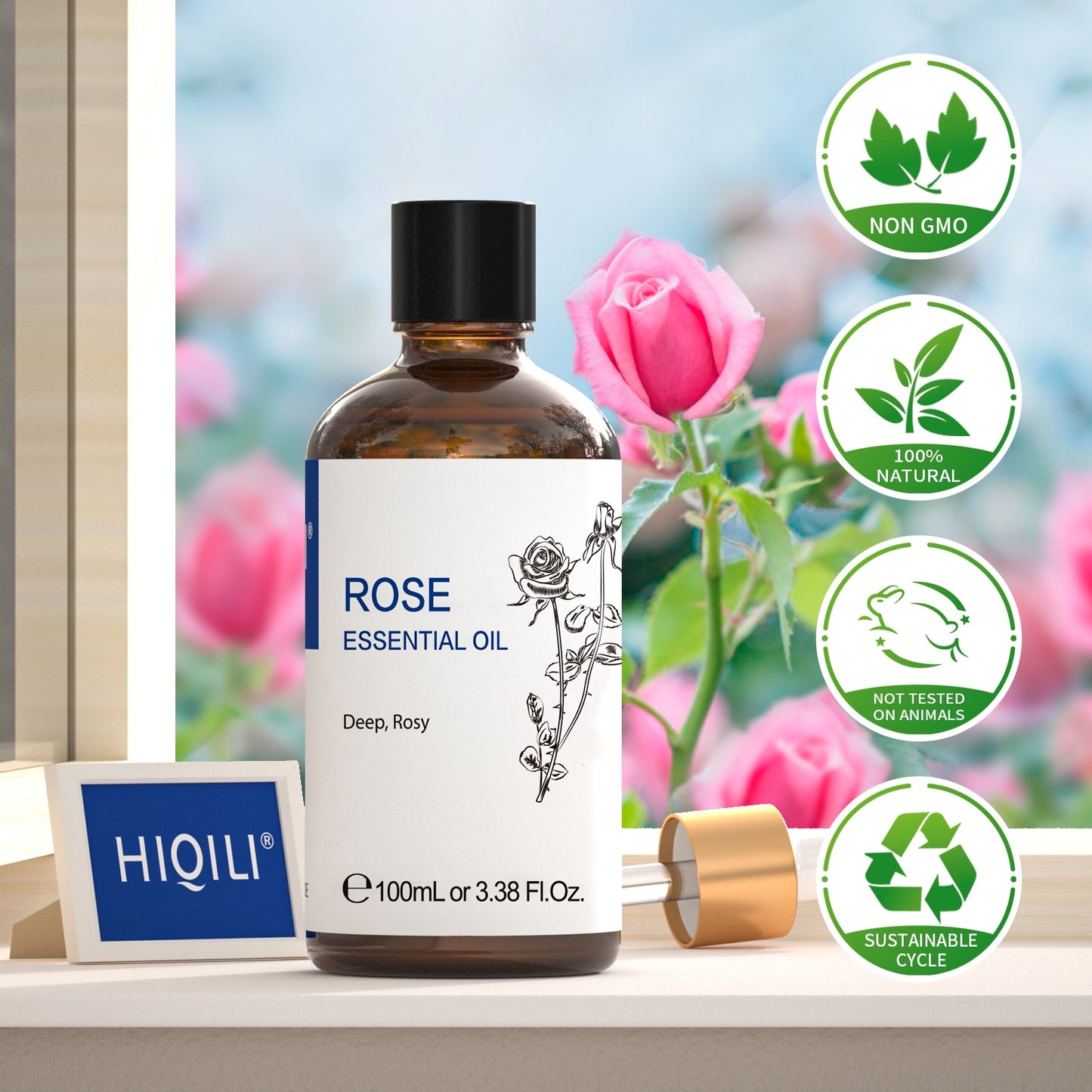 HIQILI 100ML Rose Essential Oils,100% Pure Nature for Aromatherapy | Used for Diffuser,Humidifier,Massage | Perfume DIY