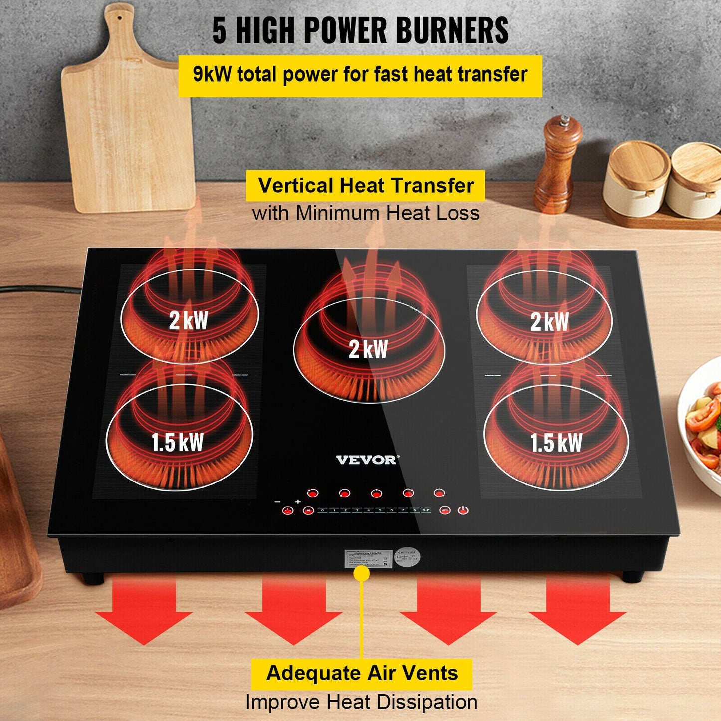 VEVOR 2/4/5 Burners Electric Induction Cooktop Stove Hob Built-in Burner Cooker Sensor Touch Control Magnetic Cooker Hot Plate