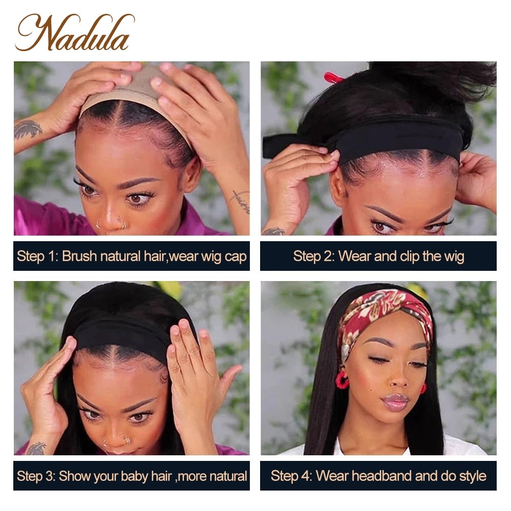 Nadula Straight Human Hair Headband Wig 10&quot;-26&quot; Headband Wig Human Hair for Black Women Brazilian Hair Wig No Glue Real Hairline