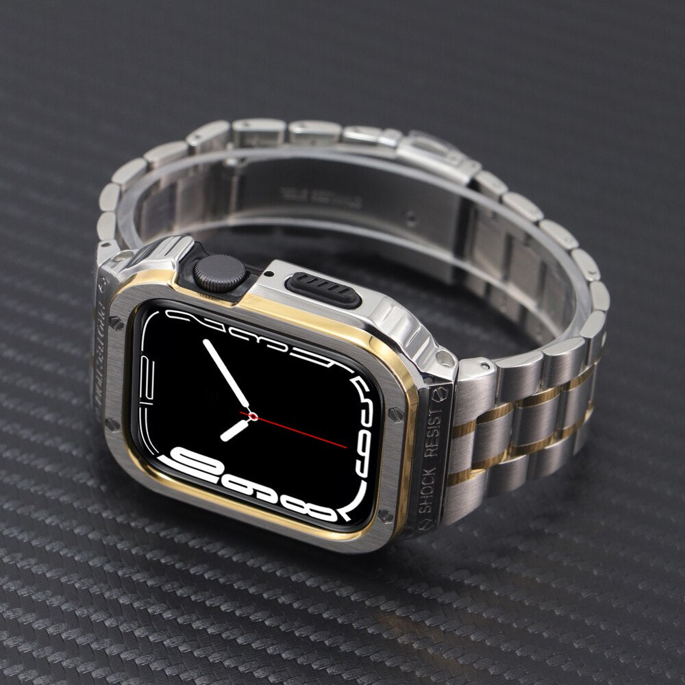 Stainless Steel Modification Kit for Apple Watch 8 Ultra 7 6 SE 5 4 Rubber Band for Iwatch Series 40 41 44 45 49mm Luxury Case