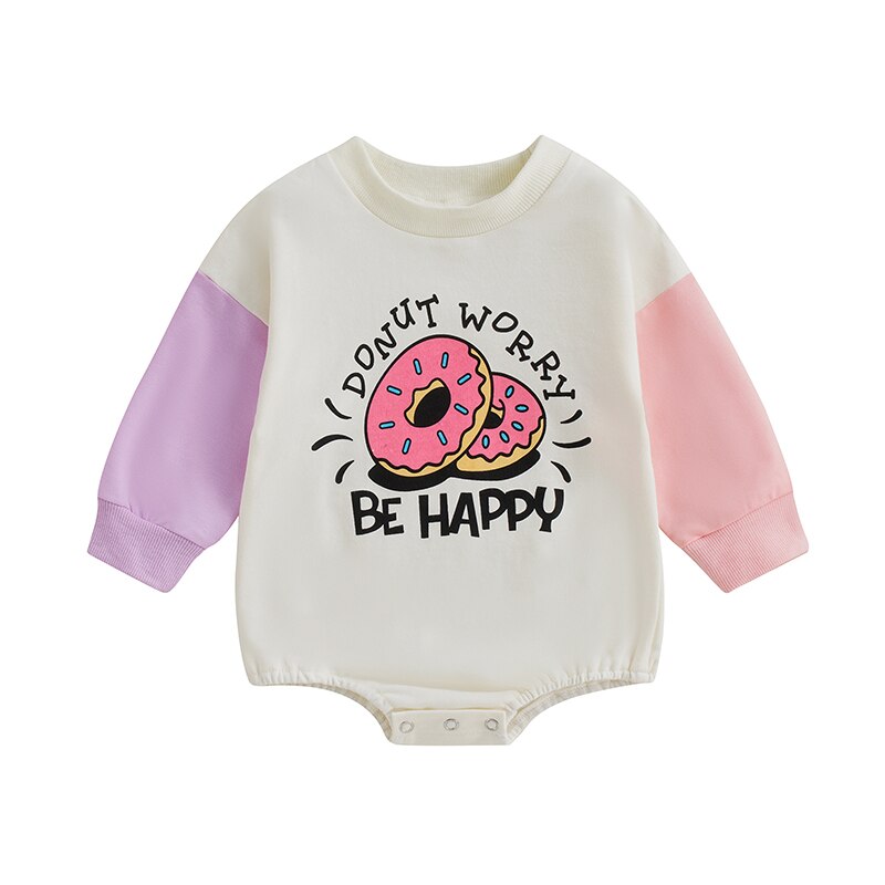 2022-10-25 Lioraitiin 0-18M Infant Baby Girls Bodysuit Long Sleeve Crew Neck Letters Print Contrast Color Jumpsuit