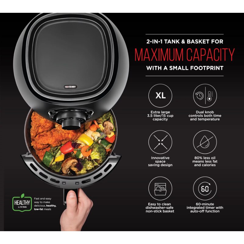 Chefman TurboFry 3.6-Quart Air Fryer, Dishwasher Safe Basket, 60 Minute Timer, BPA-Free, Matte Black air fryers