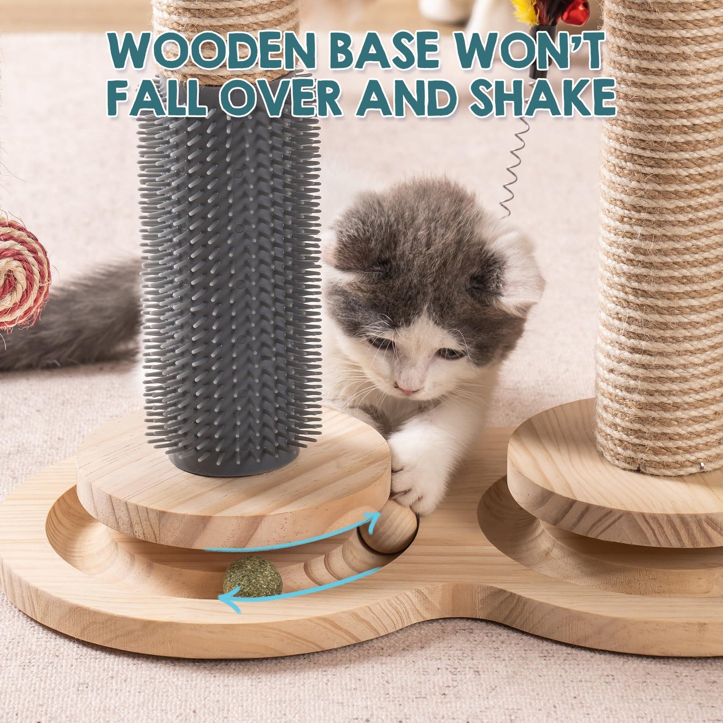 Mewoofun Cat Scratching Post for Indoor Soft Rabbit Fleece Perch for Rest Natural Sisal Scratcher Interactive Kitten Toy Balls