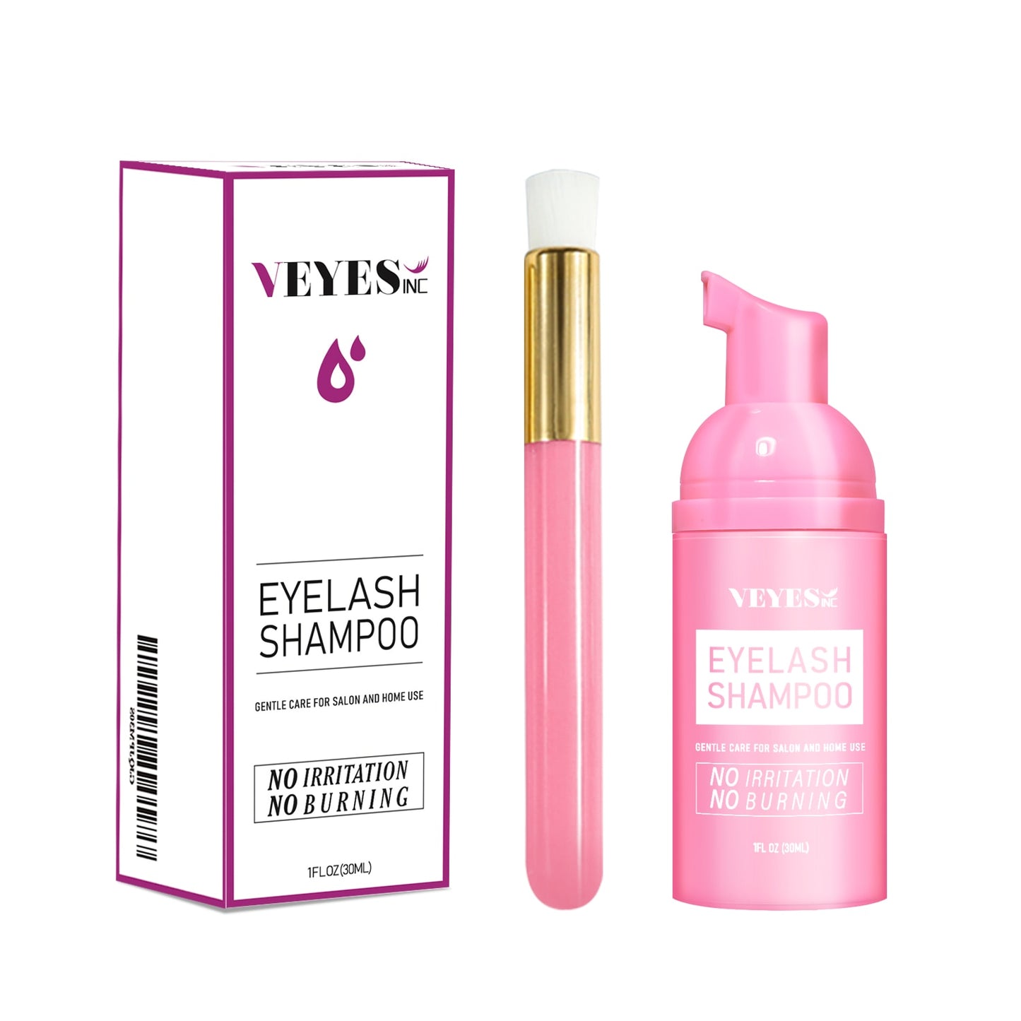 Veyes Inc Refreshing Eyelash Shampoo for Eyelash Extensions Veyelash Clean Mousse Gentle Cleansing Foam With Eyelash Wash Brush