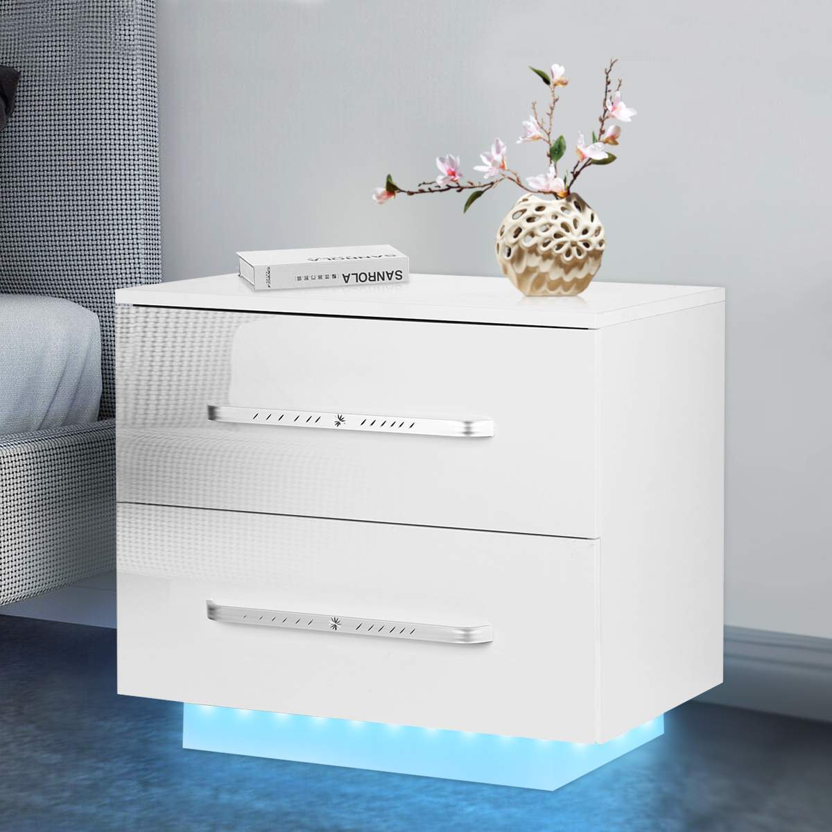 Modern Luxury Nighstand Bedside Table LED Storage Cabinet Sofa Bed side Table High Gloss Coffee Table Home Furniture Night Stand