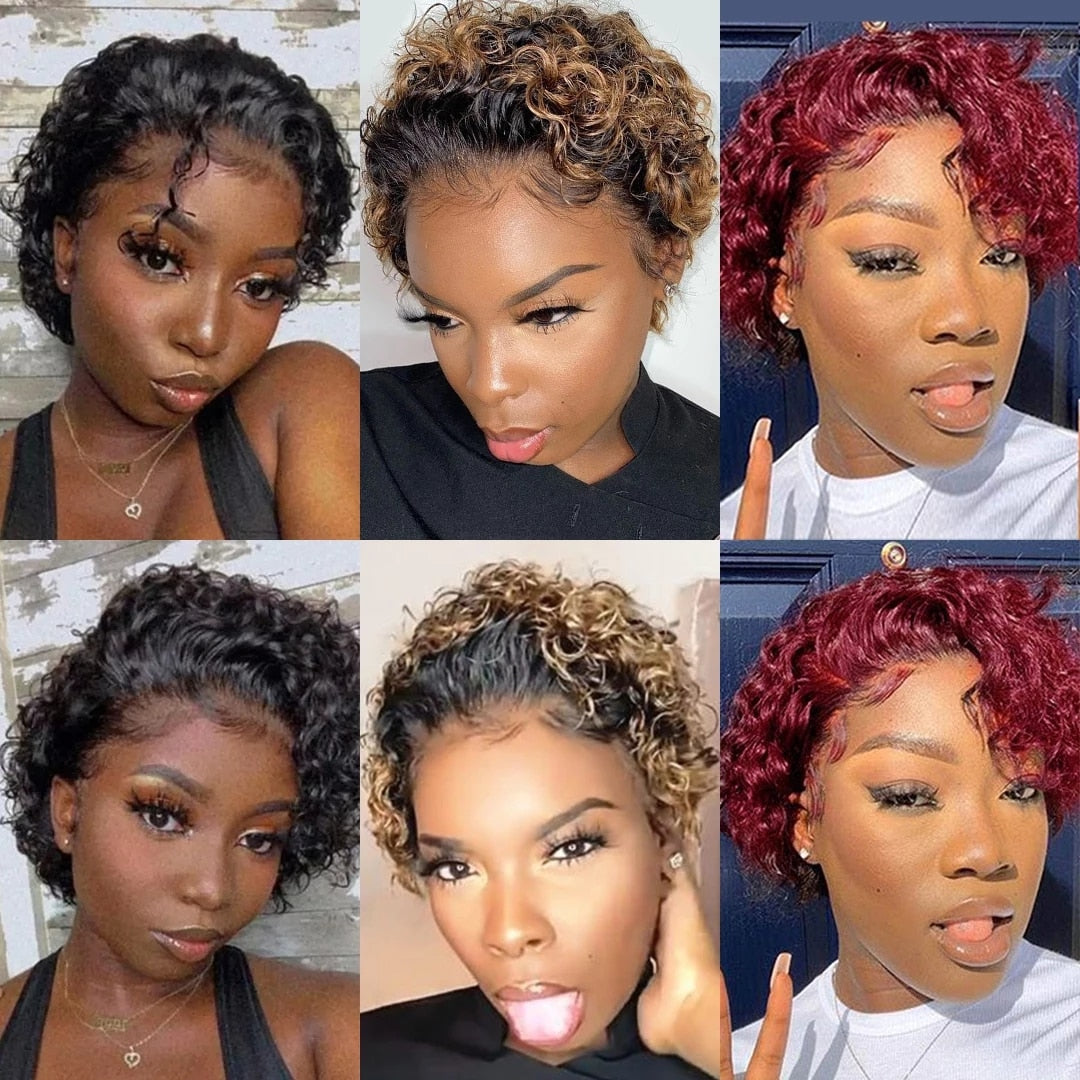 Short Pixie Cut Wig Human Hair Curly Human Hair Wig Cheap Wig 13X1 Transparent Lace Wig Preplucked Hairline Wigs For Black Women