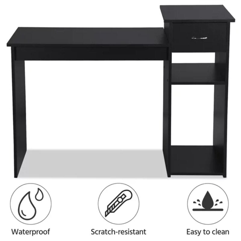 SMILE MART Home Office Workstation Computer Desk with Drawer and Storage, Black Office Furniture  Office Desks