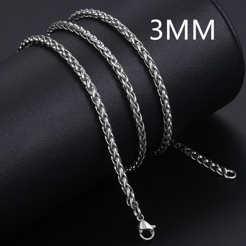 3/4/5/6/8mm Braided Wheat Link Chain For Men Women Stainless Steel Spiga Franco Necklace Hip Hop Jewelry 18-24inch dropshipping