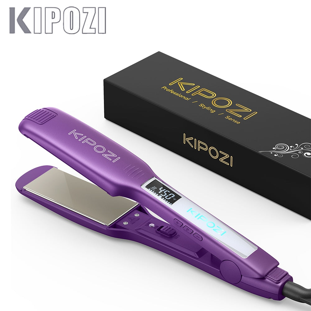 KIPOZI KP-139 Professional Straightener Titanium Flat Iron with Digital LCD Display Dual Voltage Instant Heating Curling Iron