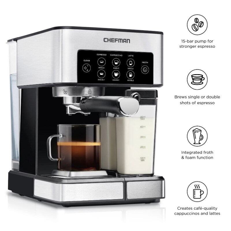 Chefman Barista Pro Espresso Machine, New, Stainless Steel, 1.8 Liters