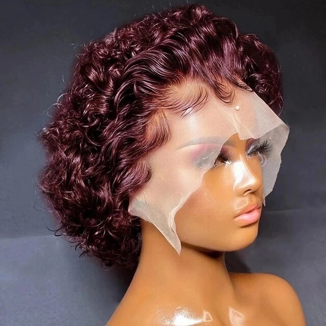 Pixie Cut Wig Human Hair 99J Color Lace Wigs Human Hair Short Bob Human Hair Wigs For Black Women Short Ombre Wig Human Hair