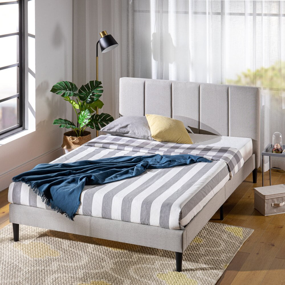 Zinus Maddon 35” Upholstered Platform Bed Frame, Beige, Queen