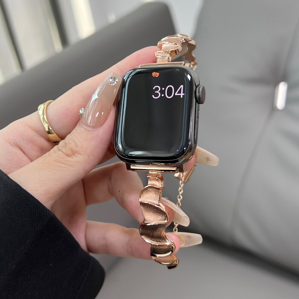 Stainless Steel Wave Strap Correa for Apple Watch Ultra 49mm Series 8 41mm 45mm 38 40mm Woman Band for iWatch 6 5 4 3 Se 42 44mm