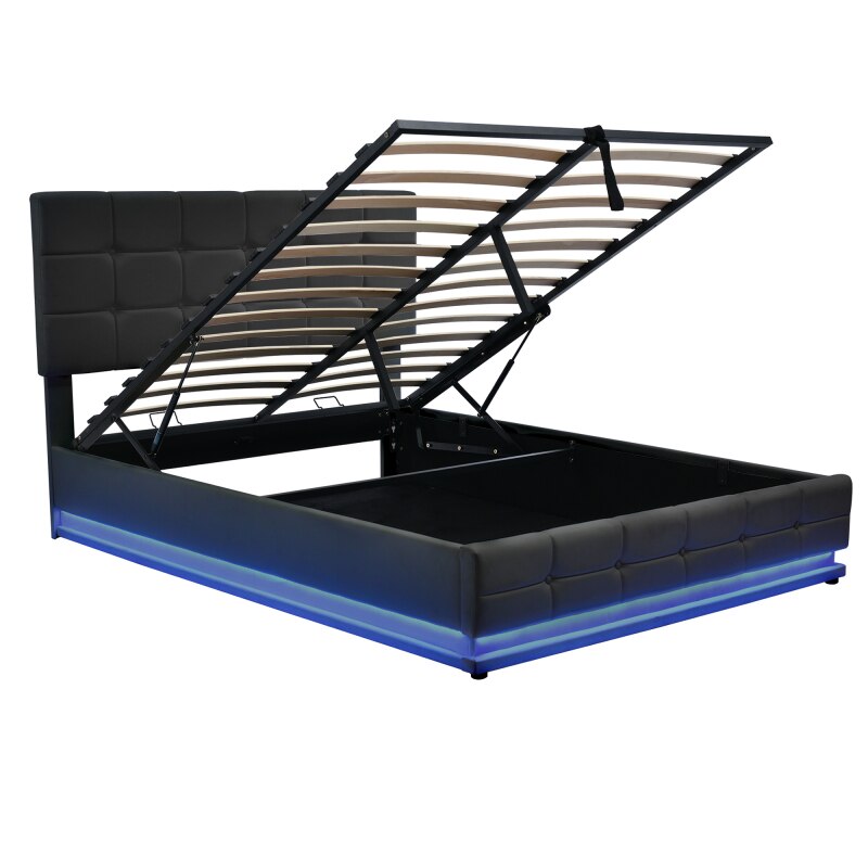 Queen Size Floating Bed Frame with LED Lights and USB Charging,Modern Upholstered Platform LED Bed Frame,Black