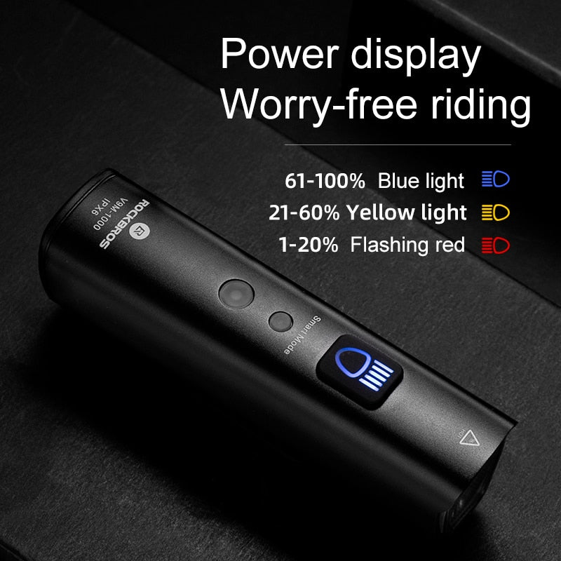 ROCKBROS Bike Light 1000LM Smart Vibration Sensing Bicycle Front Light Aluminum Type-C Lamp Flash Headlight Cycling Front Light