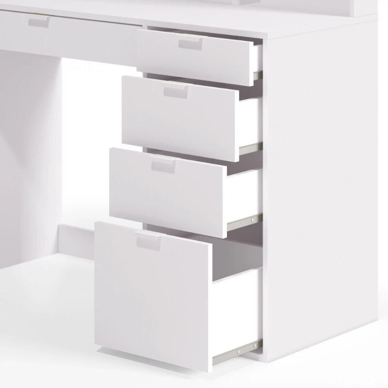 Suzana Compact  Vanity table - 5 Drawers &amp; Shelves in White Finish, for Bedroom makeup table vanity desk