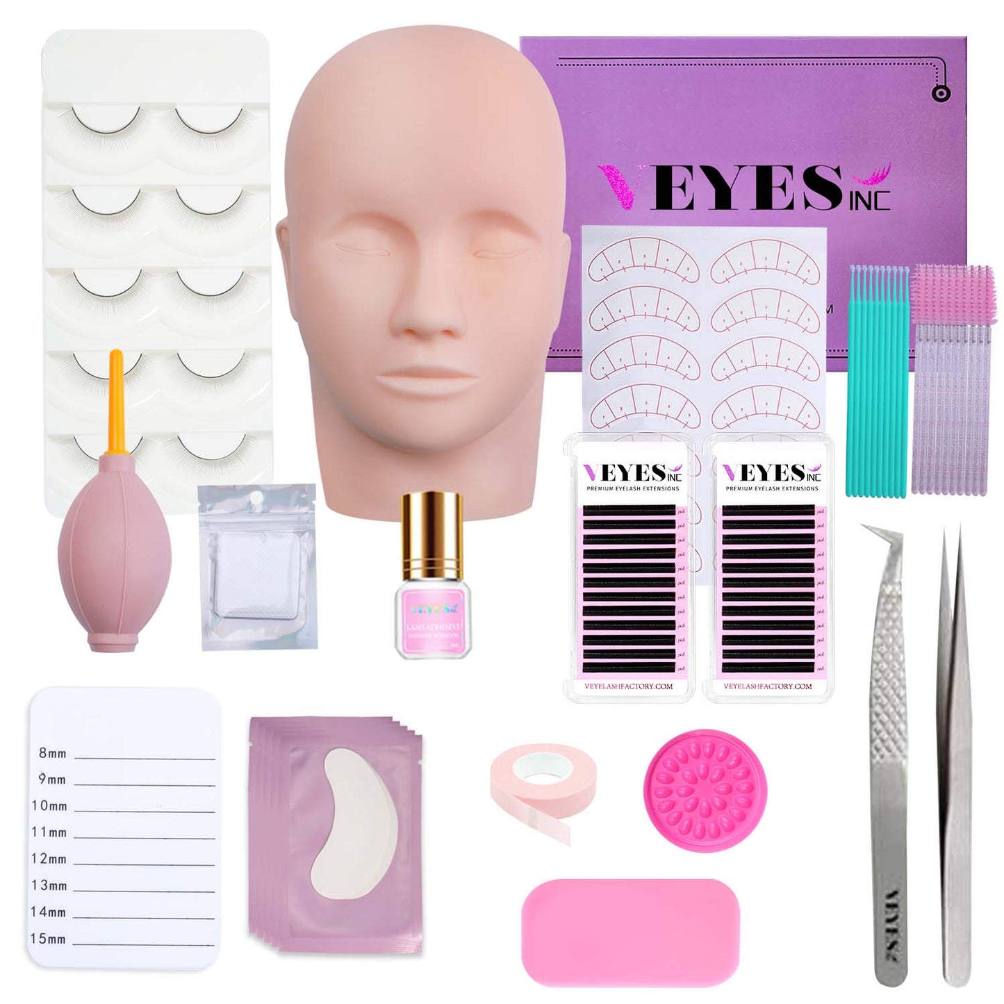 Veyelash Eyelash Extension Kit Practice Model Mannequin Head of Reusable Eyelids Eyelash Adhesive Classic Lash Kit Makeup Tools