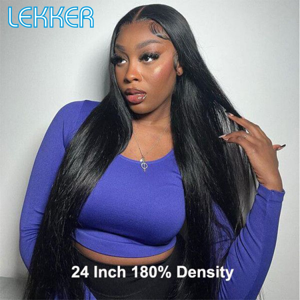 Lekker Straight 13x4 Transparent Lace Frontal Human Hair Wig For Women Pre Plucked Glueless Brazilian Remy Hair 180% Density