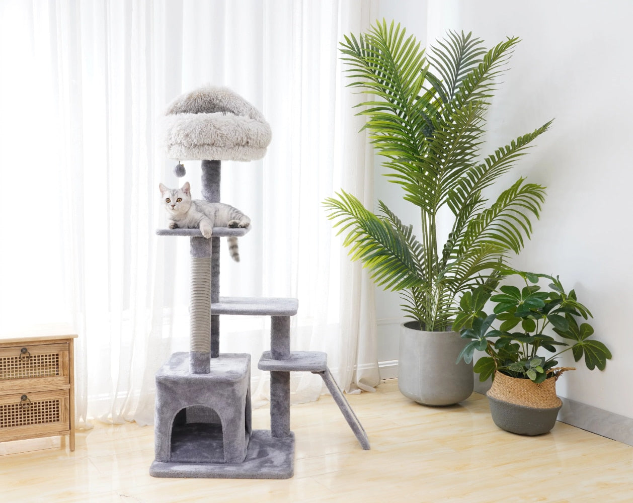 Catry 4-Level Grey Cat Tree With Condo and Scratching Pad, 48&#39;&#39; Height cat tower  cat wheel