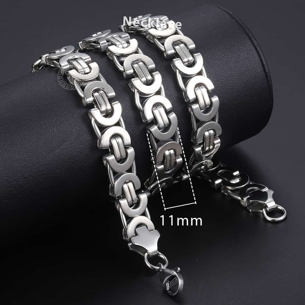 11mm 316L Stainless Steel Flat Byzantine Link Necklace For Mens Boys Punk Hip Hop Silver Color Choker Necklaces KN05