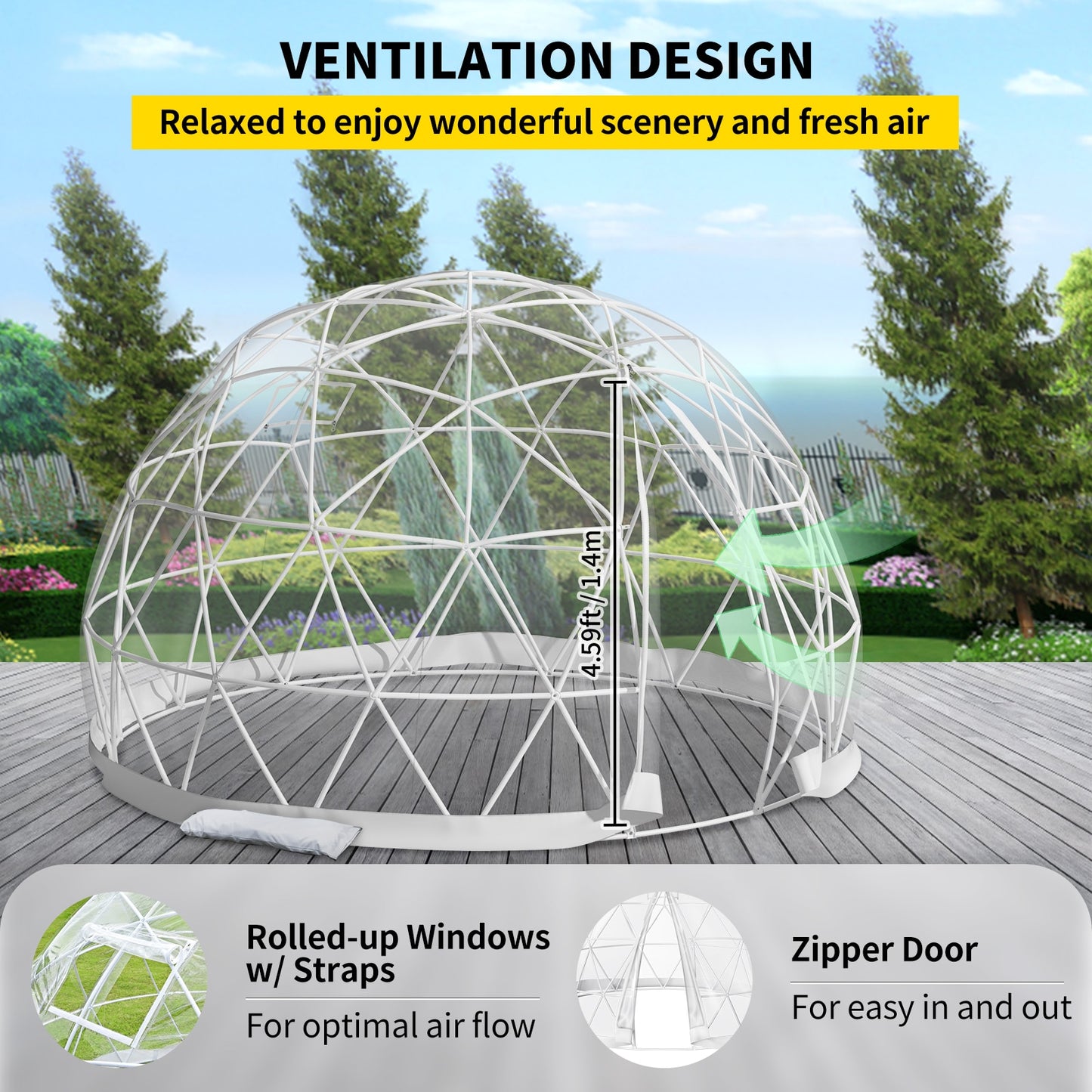 VEVOR Bubble Tent Garden Igloo 9.5/12ft With LED PVC Cover Geodesic Greenhouse Dome for Outdoor Sunbubble Backyard Bubble House