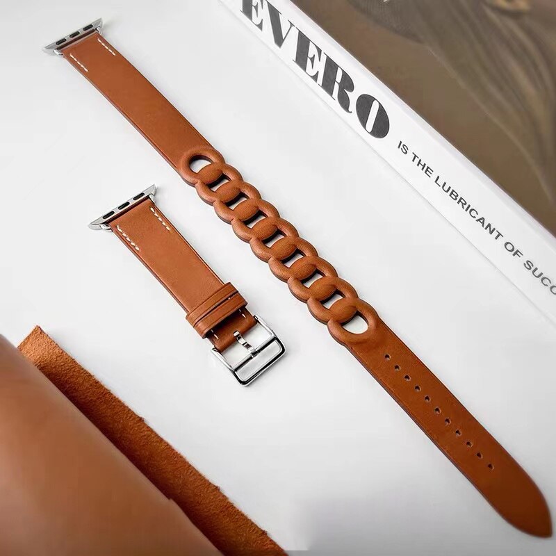 Leather Bracelet Strap For Apple Watch Ultra 49mm Series 3 4 6  5 7 8 41mm 45mm For iWatch SE 44/40mm 42mm 38mm Double Tour Band