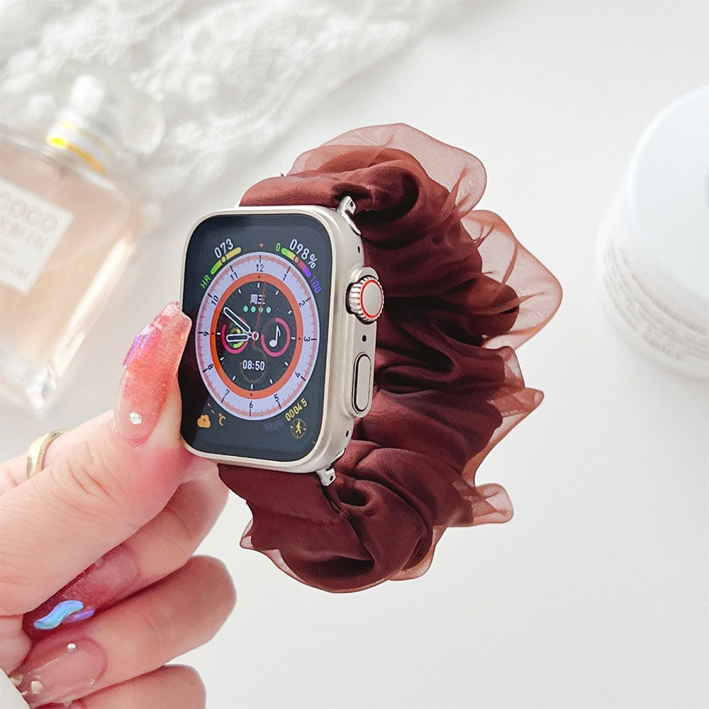 Scrunchie Strap for Apple Watch Band 40mm 41mm 42mm 44mm 45mm 38 49mm Fabric Solo Loop Bracelet for IWatch 8 7 6 5 4 SE 3 2 Band