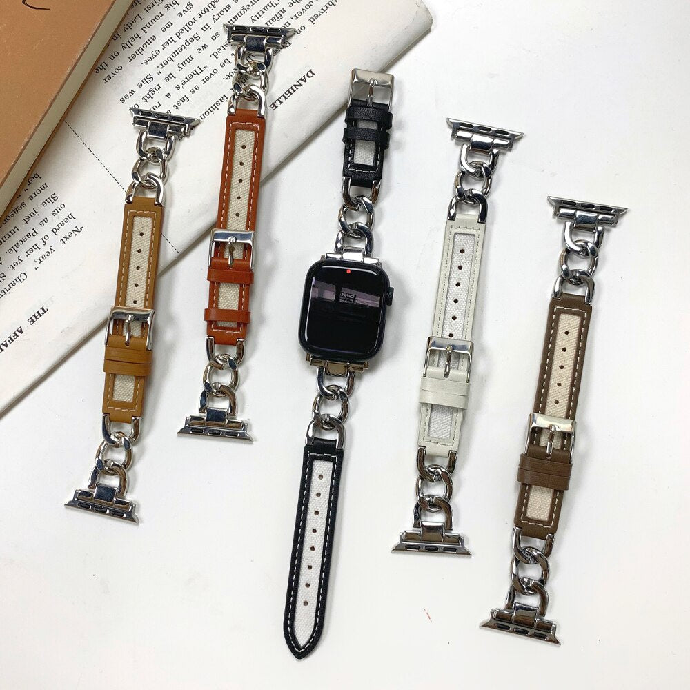 Women Strap for Apple Watch Ultra 49mm Leather Nylon Band 41 45mm 42 40mm Metal Bracelet for iWatch 8 7 se 6 5 4 38 44mm Correa