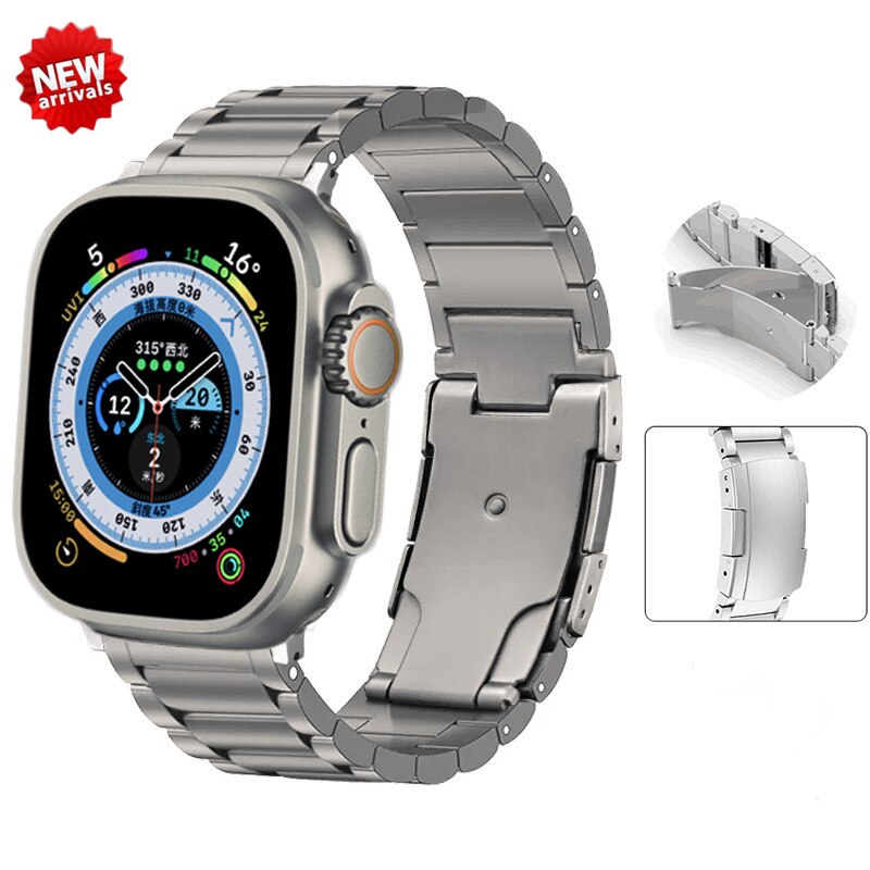 Titanium Metal Band for Apple Watch Series 8 Ultra 49mm Luxury Bracelet Strap for IWatch 7 8 41mm 45mm 6 5 4 SE 3 38 40 42 44MM