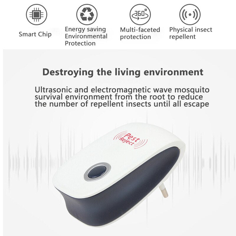 EU Ultrasonic Mouse Cockroach Mosquito Repeller Insect Spider Repeller Home Pest Control Repellent Device Pest Exterminator