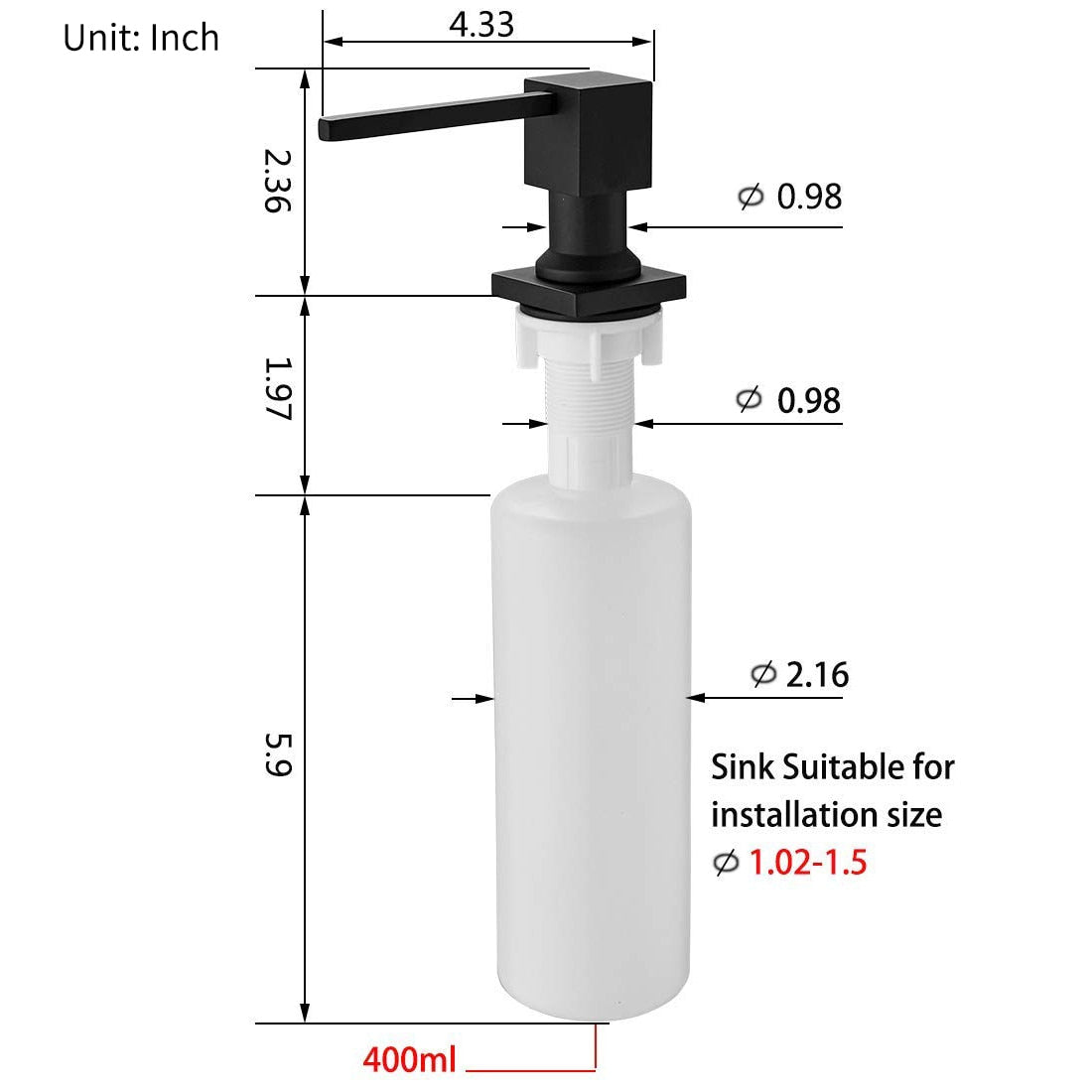 Deck Mounted Kitchen Soap Dispensers Square Pump Black Finished Soap Dispensers for Kitchen Built in Counter top Dispenser 2306