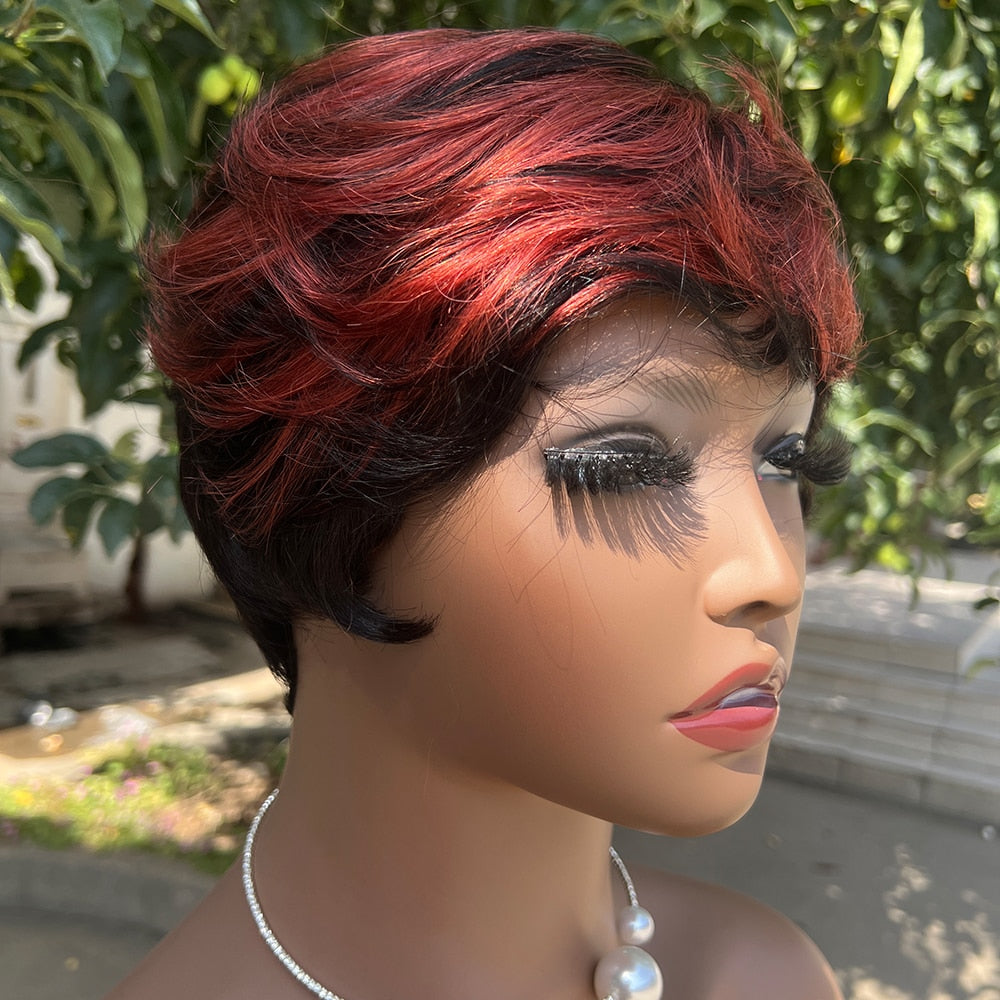 Human Hair Wigs Short Pixie Cut Wig Human Hair For Black Women Machine Made Wigs With Bangs Glueless Wig Perruque Cheveux Humain