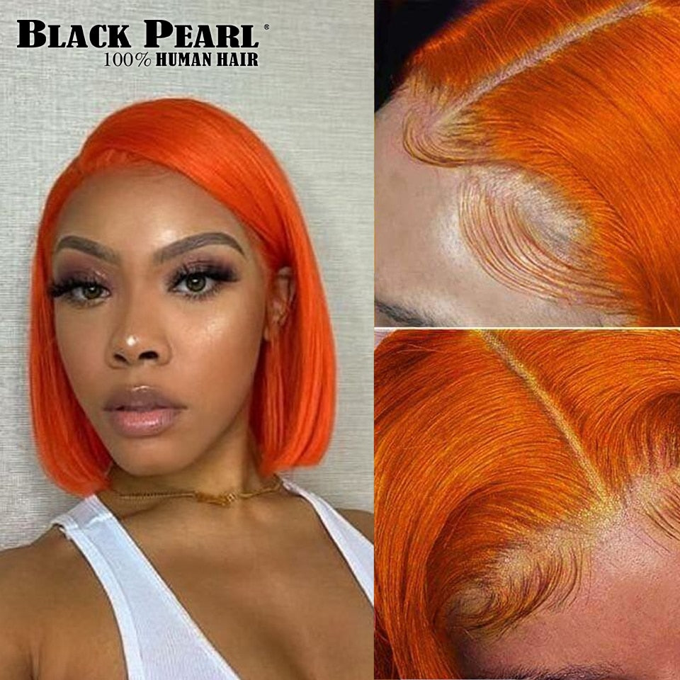 Ginger Short Bob Lace Front Wigs 100% Human Hair Wigs Bob Lace Wigs For Women Blonde Orange Straight Brazilian Hair Closure Wig