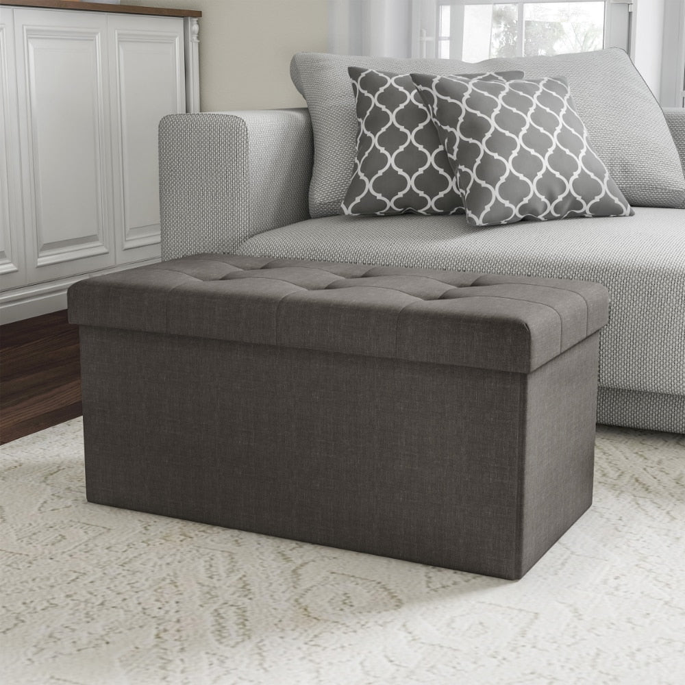 30-Inch Folding Storage Ottoman with Detachable Bin, Gray Stools &amp; Ottomans Storage