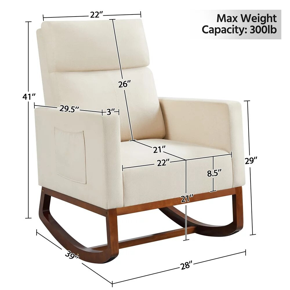 2023 New Smile Mart Modern Upholstered Rocking Chair with Rubber Wood Legs for Living Rooms