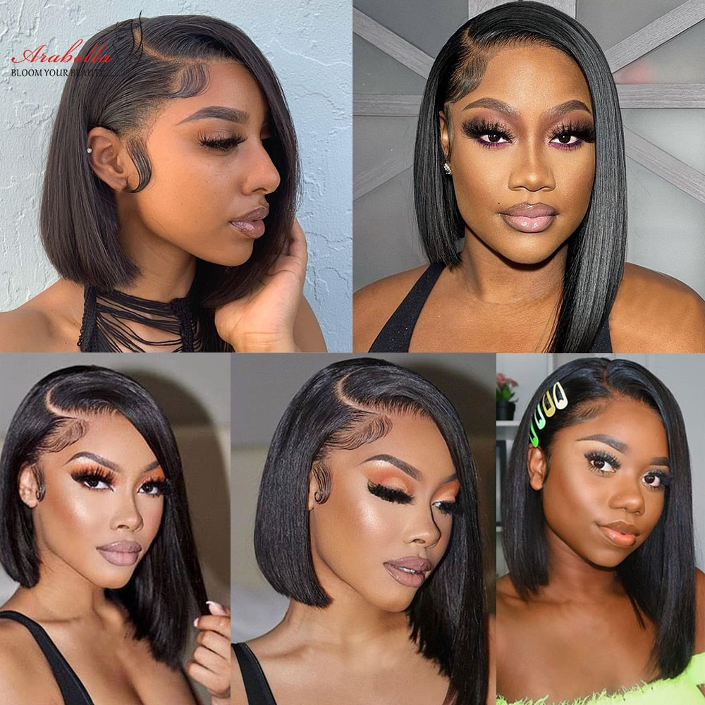 13x6 Lace Frontal Wig 100% Human Hair Wigs Bob Pre Plucked Bleached Knots Arabella Remy Straight Lace Front Bob Wig