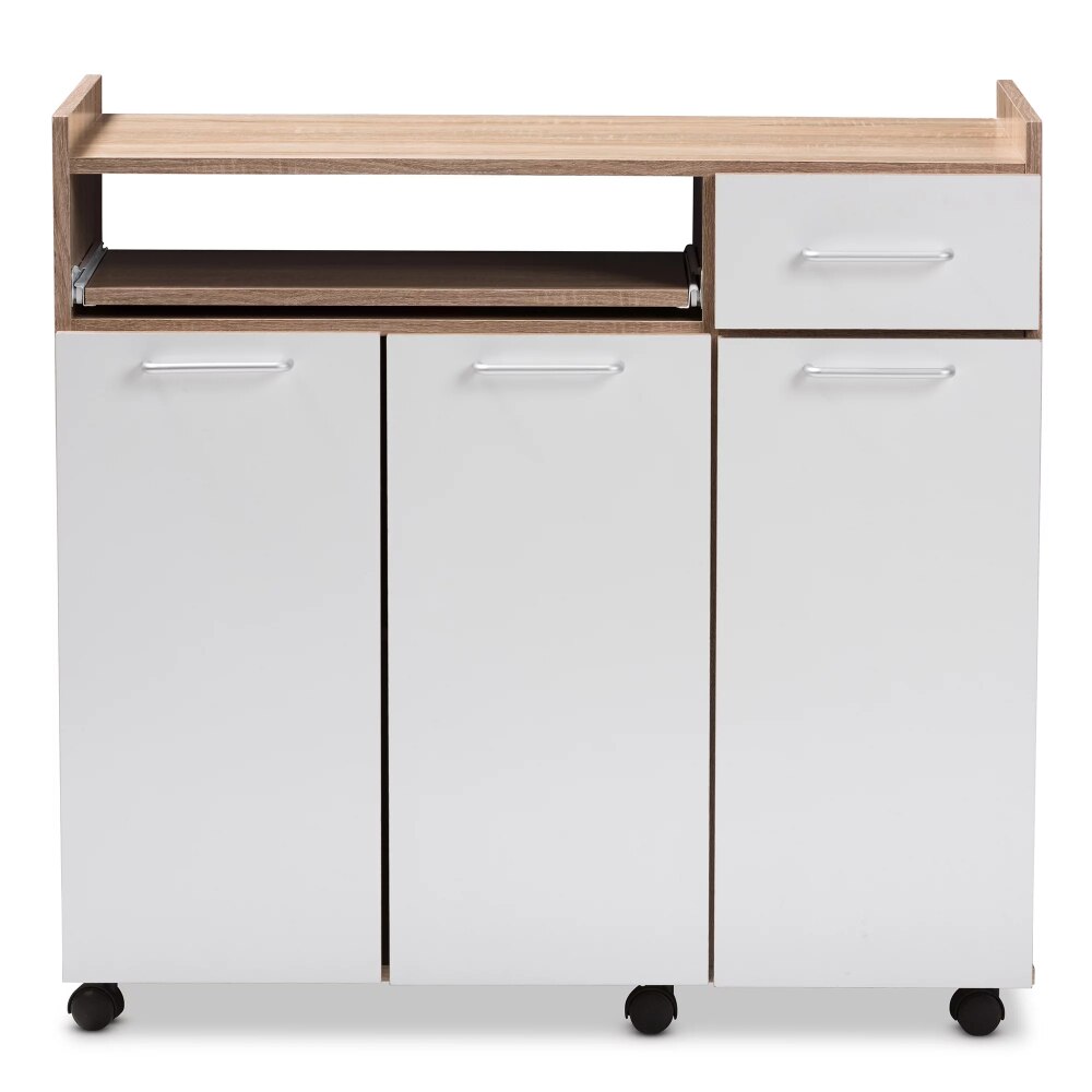 Charmain Rolling Kitchen Island Cart，Durable and Strong，77.16 Lbs，Oak, White Finish