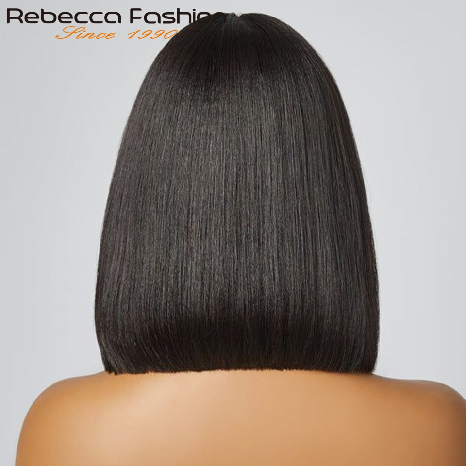 Straight Bob Wigs Short Cut Human Hair Wigs With Fringe for Women Straight Brazilian Hair Bob Wigs With Bangs Highlight Brown