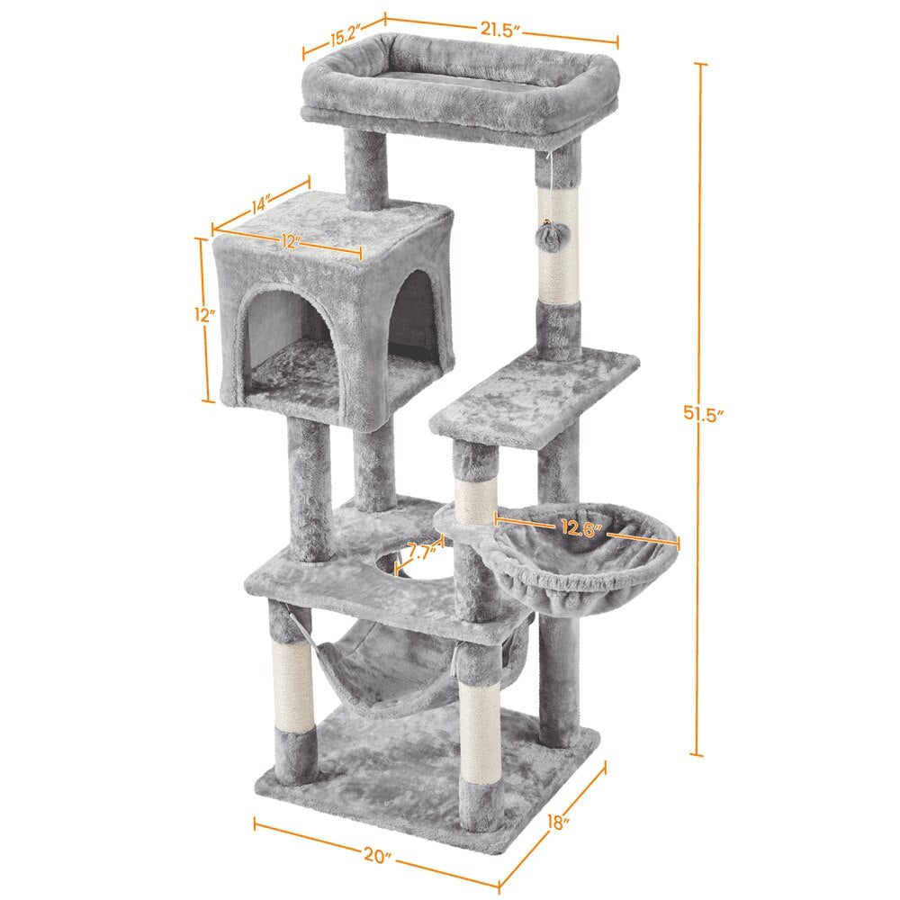 SMILE MART 51.5&quot; Cat Tree with Climbing Hole and Condo, Light Gray