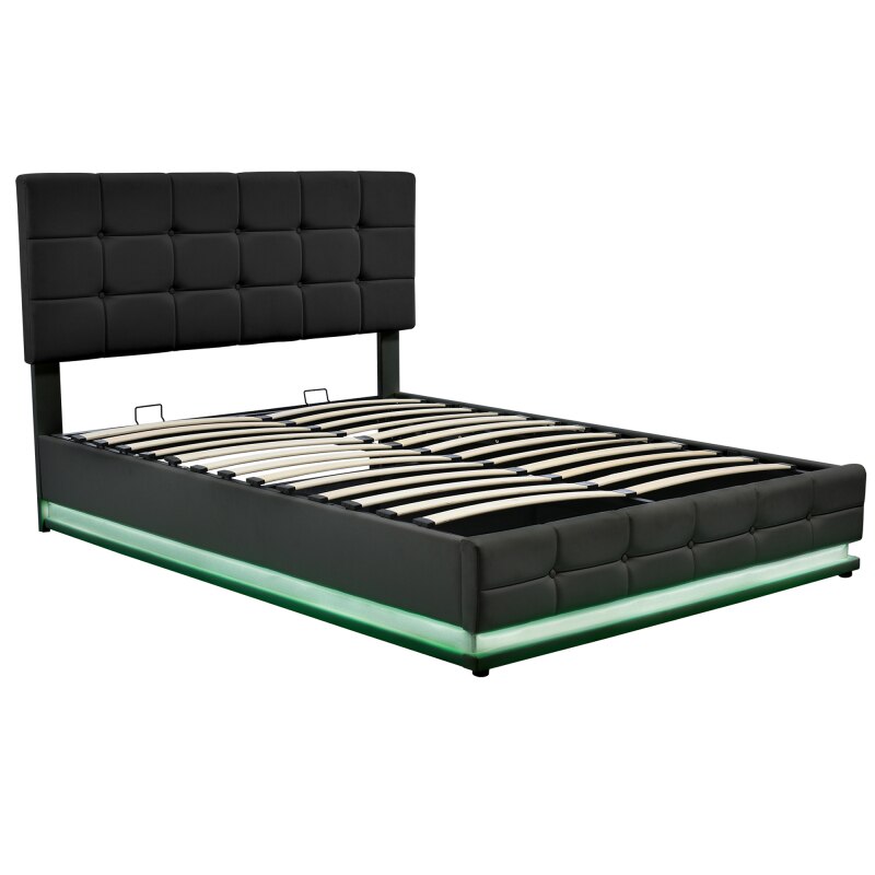 Queen Size Floating Bed Frame with LED Lights and USB Charging,Modern Upholstered Platform LED Bed Frame,Black