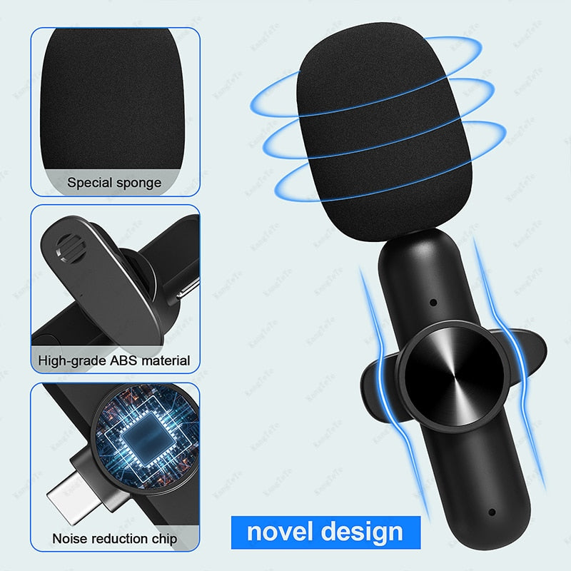 Wireless Lavalier Microphone Portable Mini Mic Noise Reduction Audio Video Recording For iPhone Android Gaming Live Broadcast