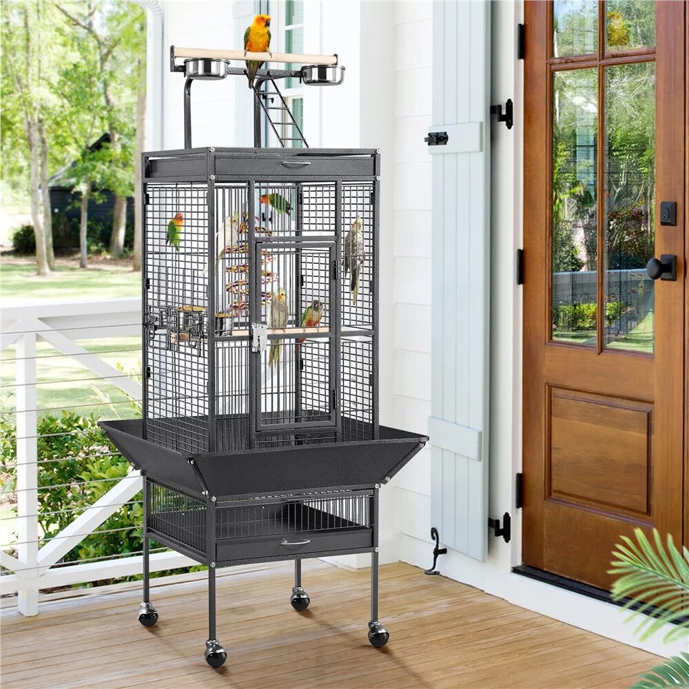 61.5inch Rolling Metal Bird Cage for Cockatiel Lovebird, Durable, Sturdy,Heavy-Duty,Safe,42.3 Lb