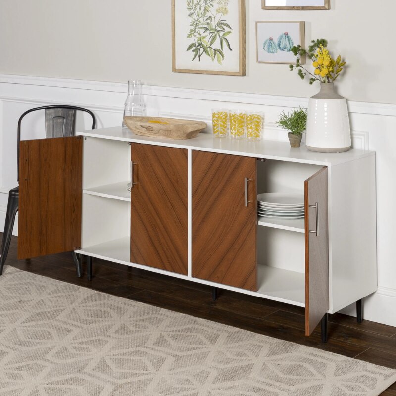 Desert Fields Margot Mid-Century Book Match Dual Cabinet Buffet living room cabinets  storage cabinet